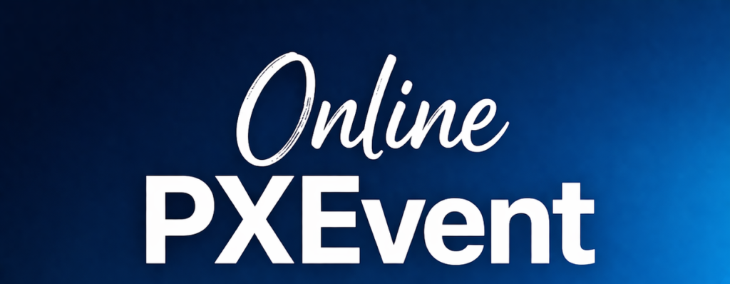 Blauwe visual met de tekst Online PXEvent