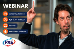 Visual van de aankondiging van het webinar op 8 oktober. Nico Blok staat rechts op de foto, hij steeks een vinger de lucht in. 